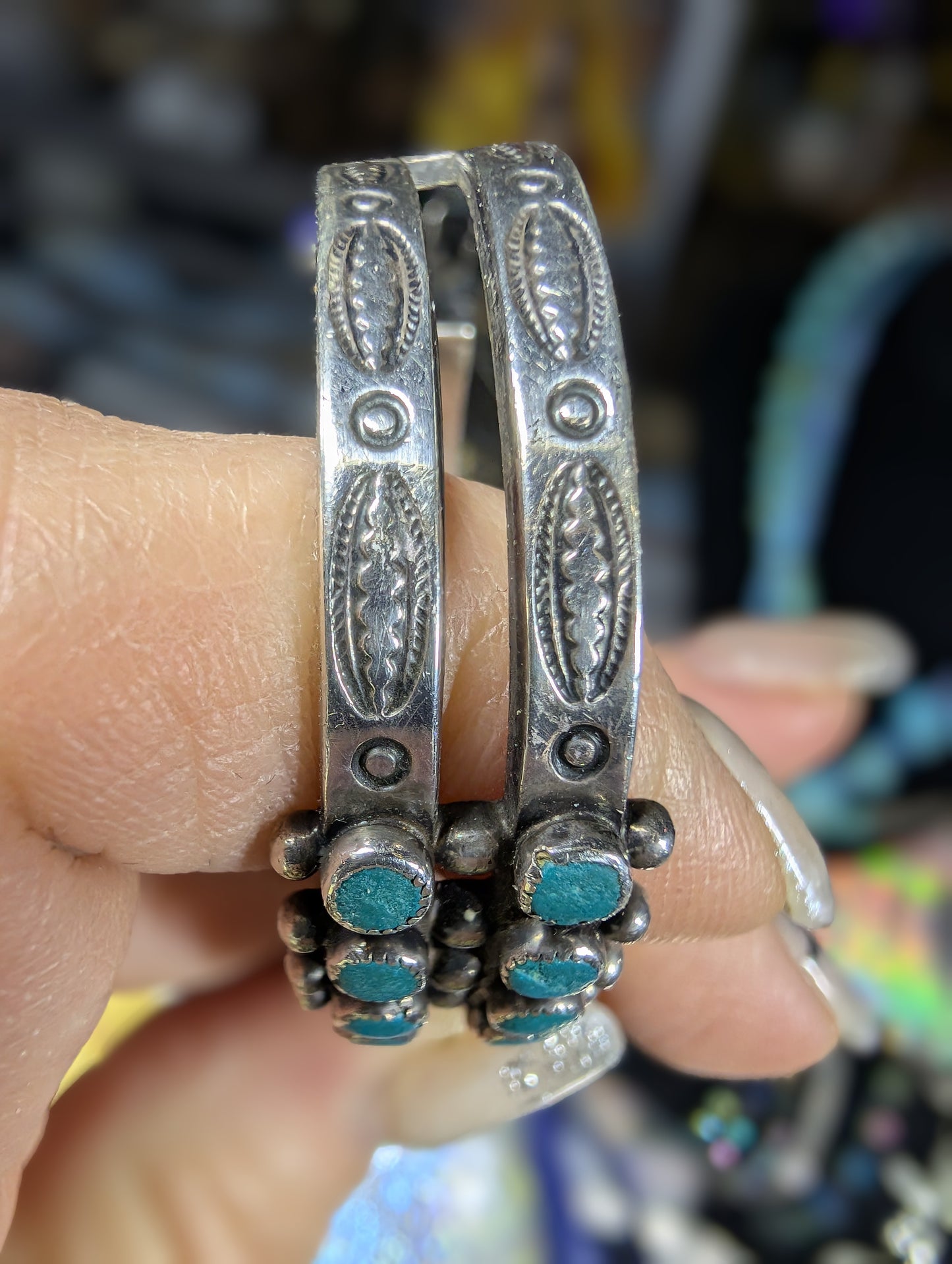 ZUNI- Vintage Native American -Double Row, Turquoise Silver Cuff (Vintage Bracelet #32)