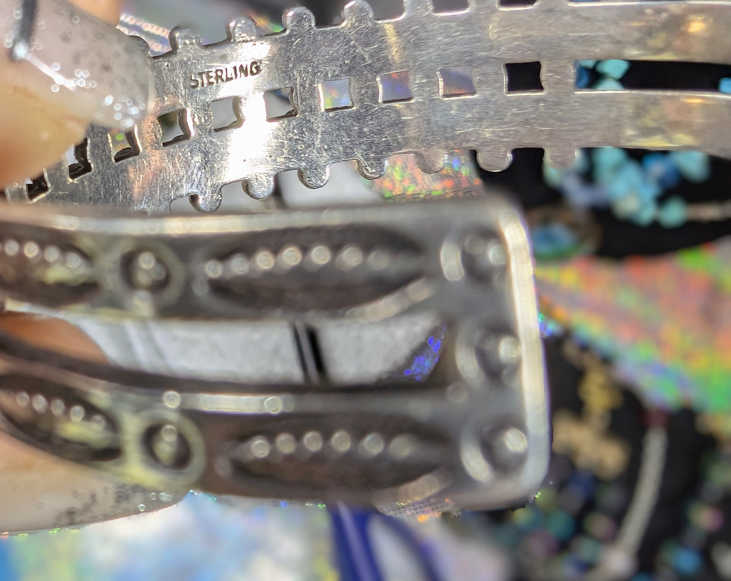 ZUNI- Vintage Native American -Double Row, Turquoise Silver Cuff (Vintage Bracelet #32)