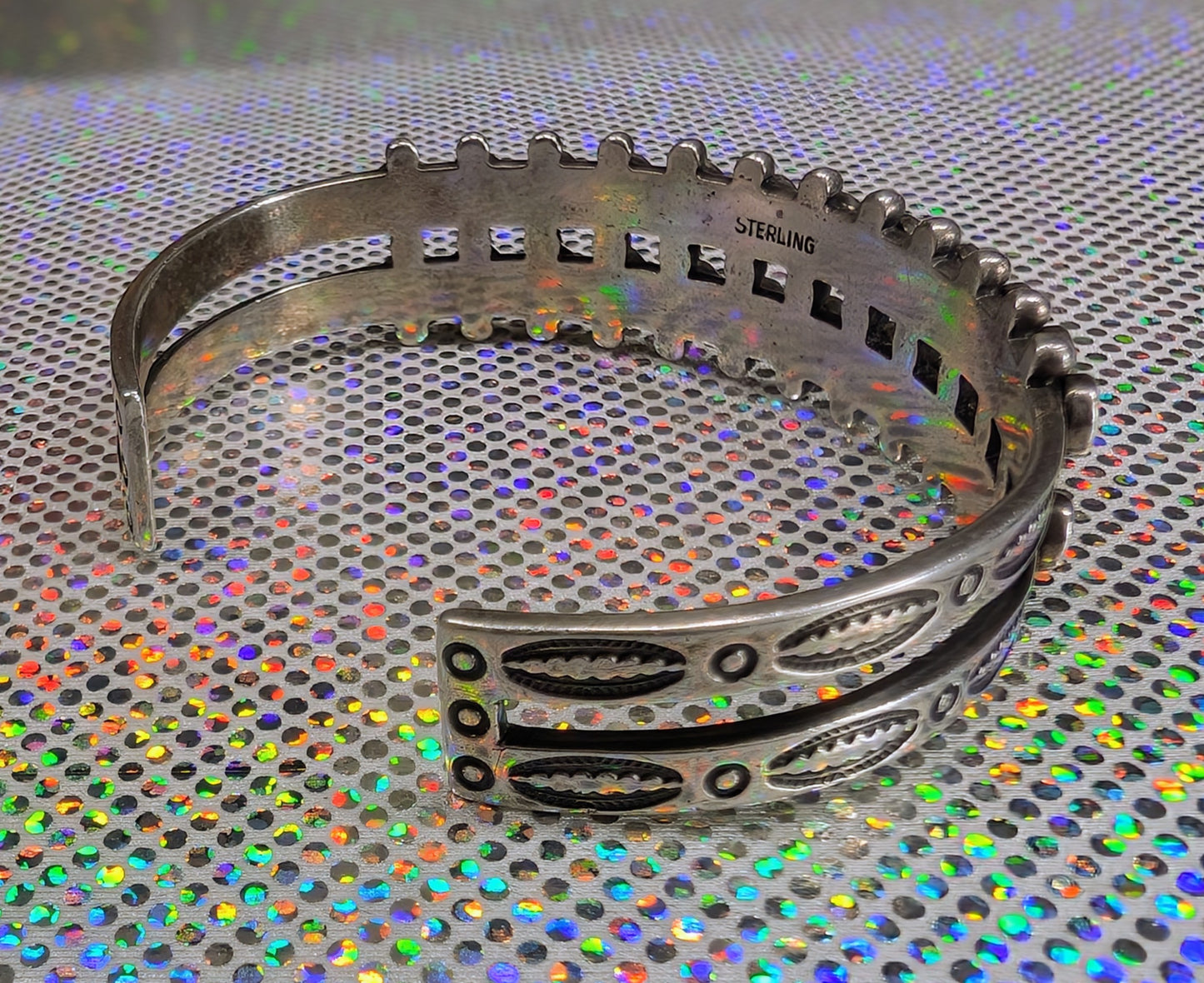 ZUNI- Vintage Native American -Double Row, Turquoise Silver Cuff (Vintage Bracelet #32)