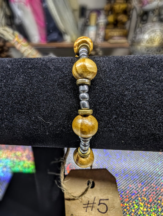 Wood Bead w/ Bronze Accent Beaded Bracelet (Bracelet #5)