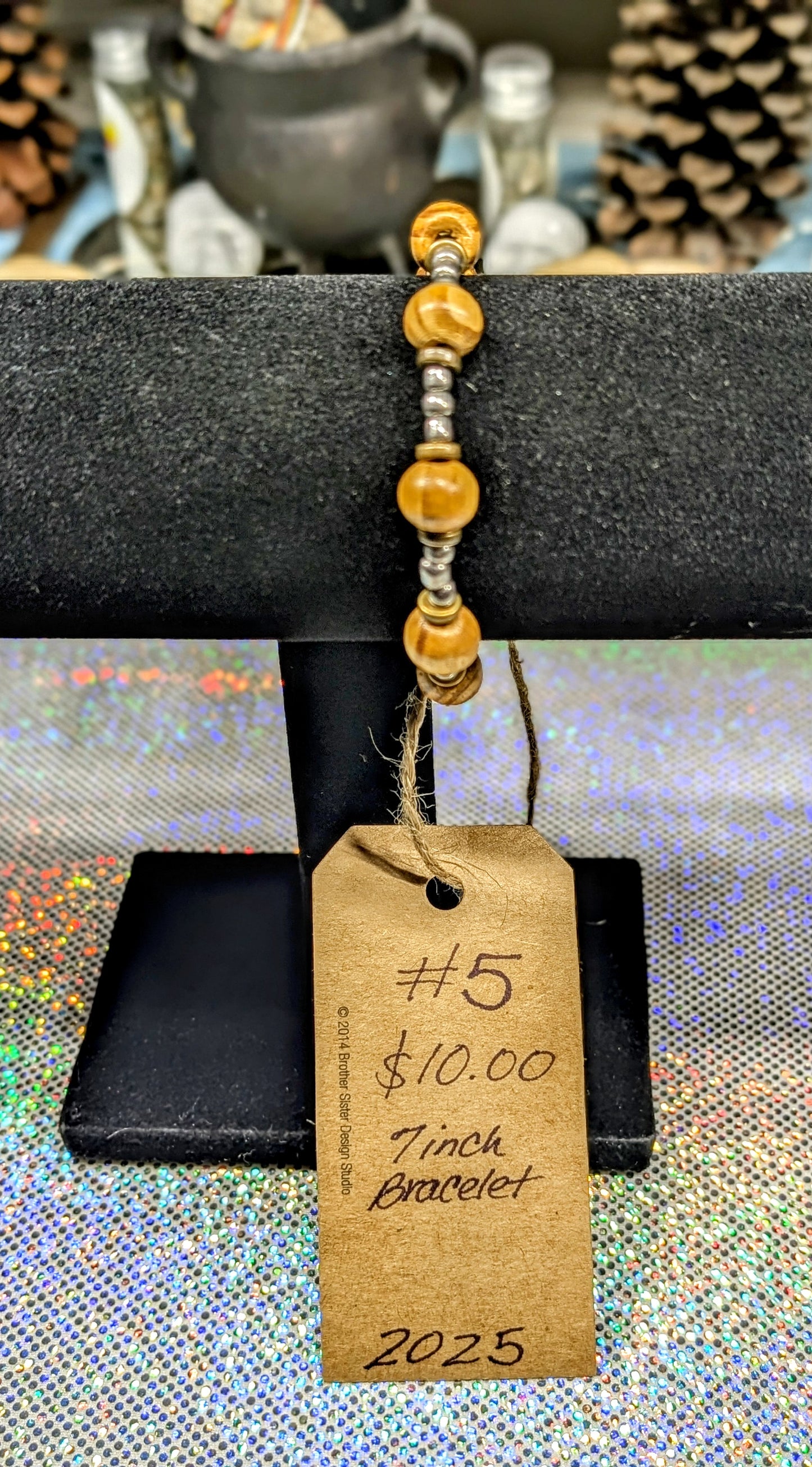 Wood Bead w/ Bronze Accent Beaded Bracelet (Bracelet #5)