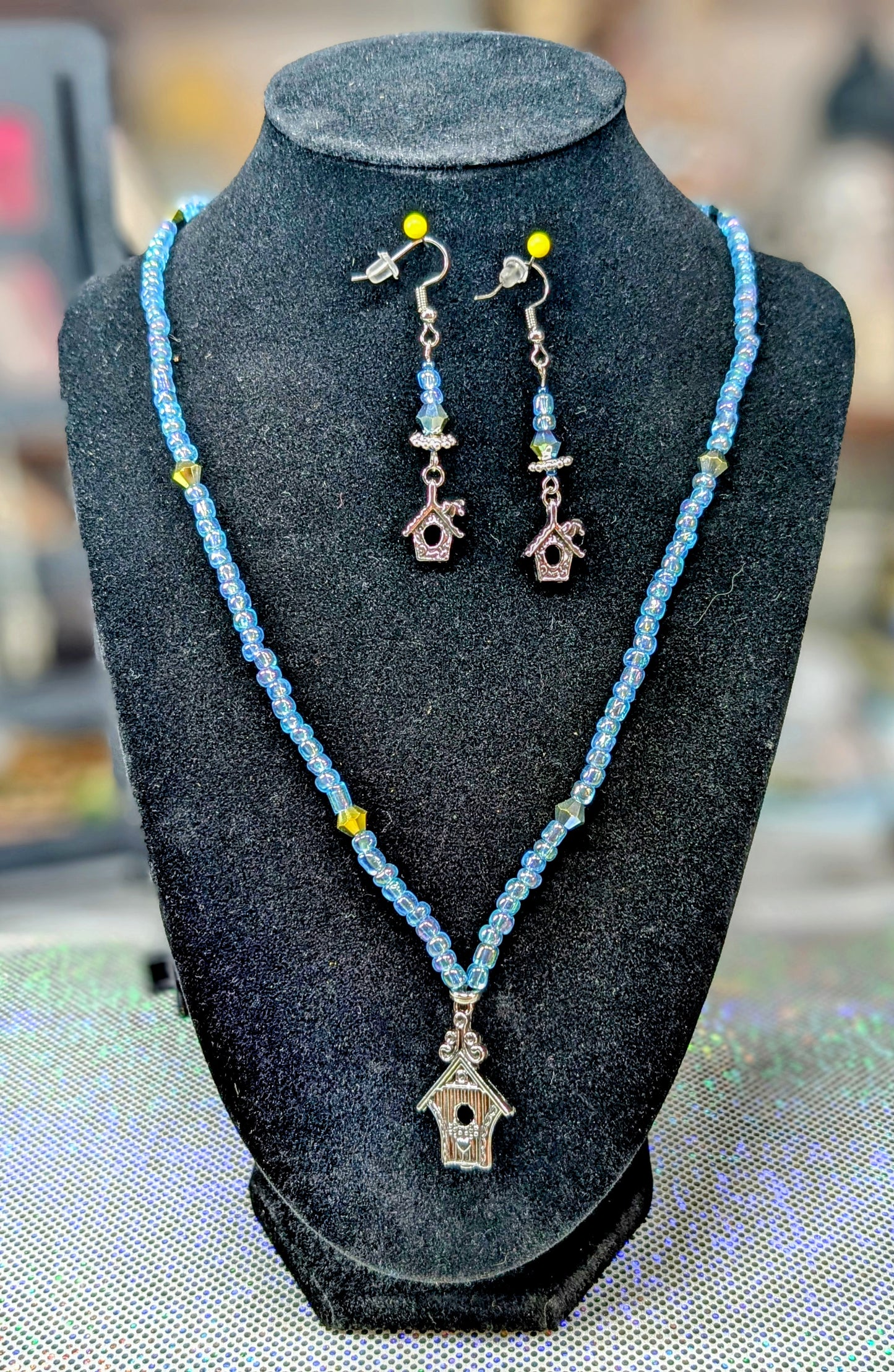 Birdhouse Glass Bead Necklace (Necklace #13)