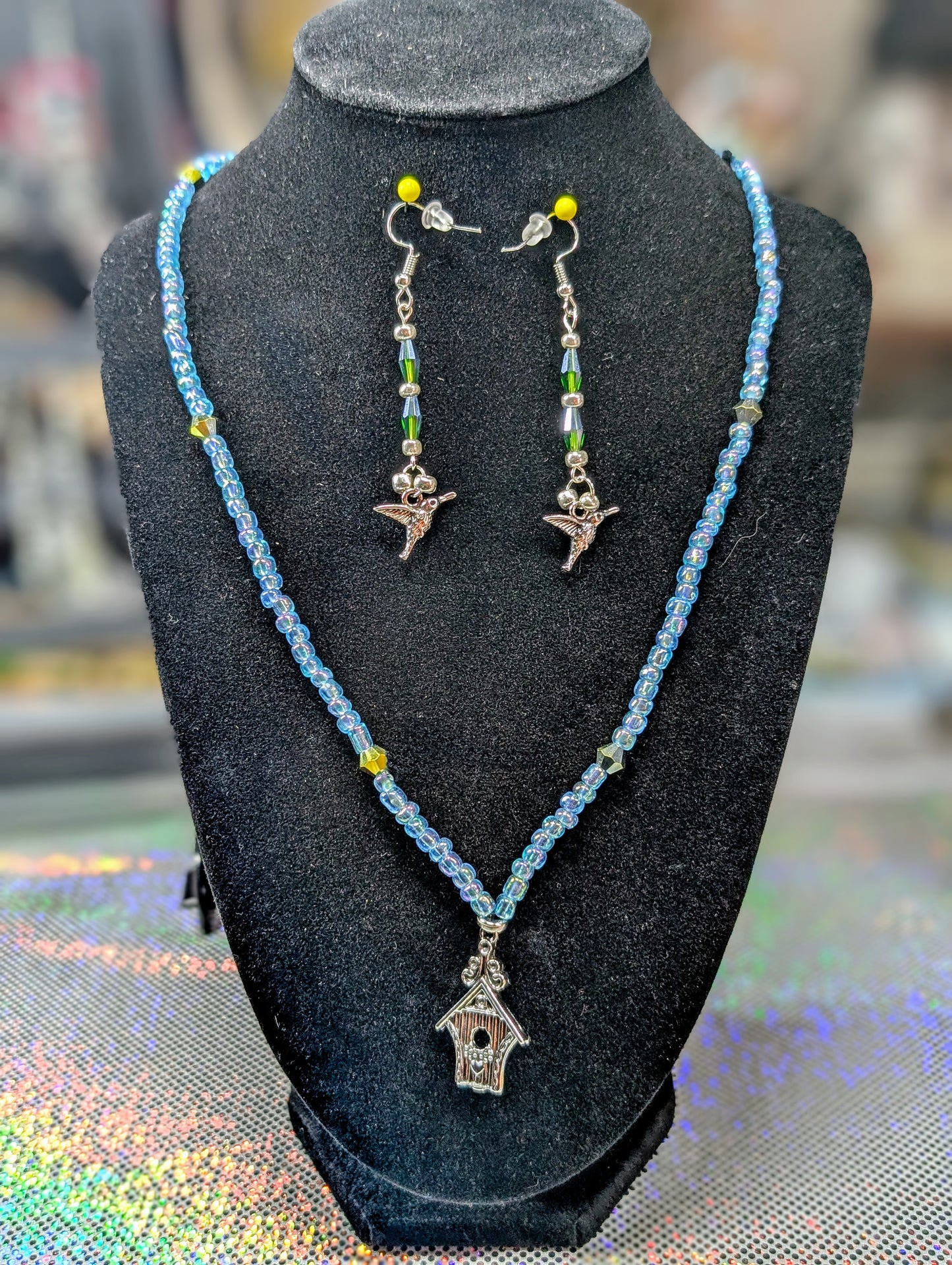 Birdhouse Glass Bead Necklace (Necklace #13)