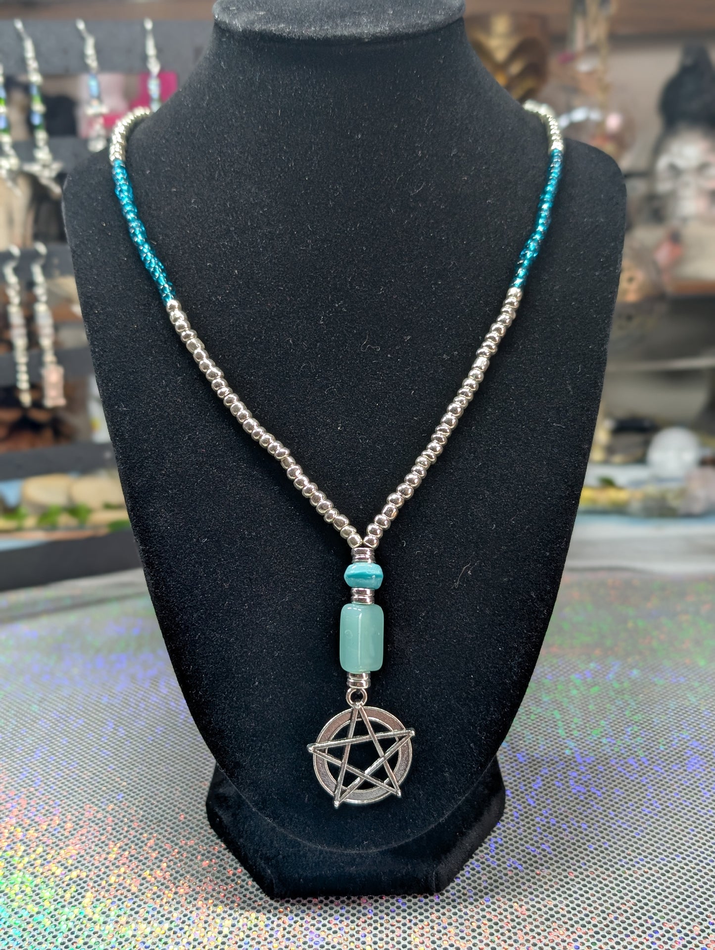 Pentagram Glass Beaded Necklace (Necklace #12)