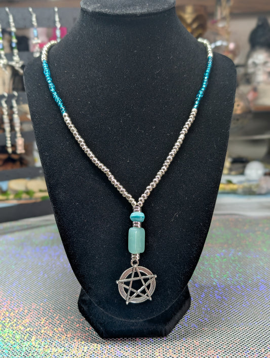 Pentagram Glass Beaded Necklace (Necklace #12)