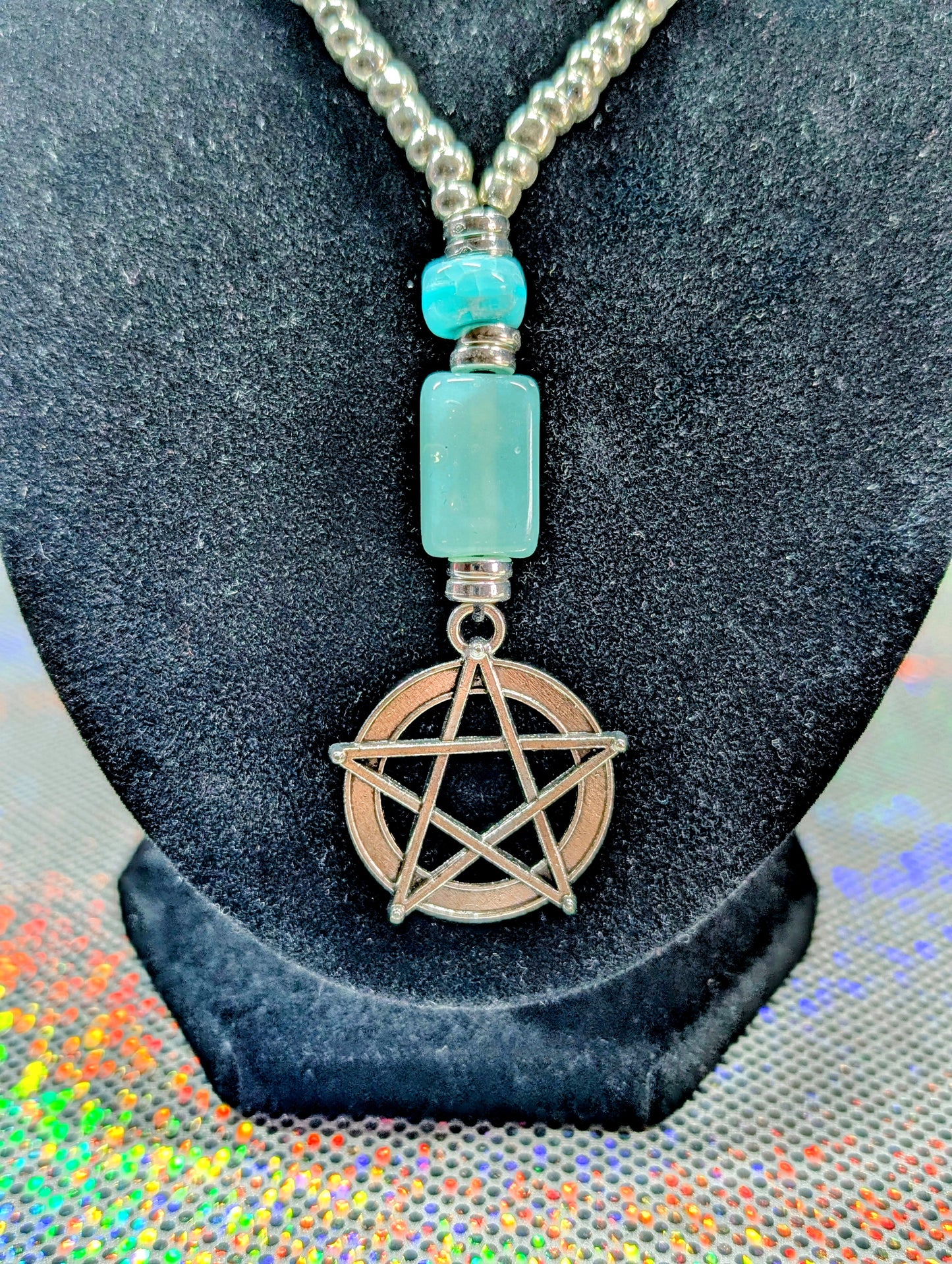 Pentagram Glass Beaded Necklace (Necklace #12)