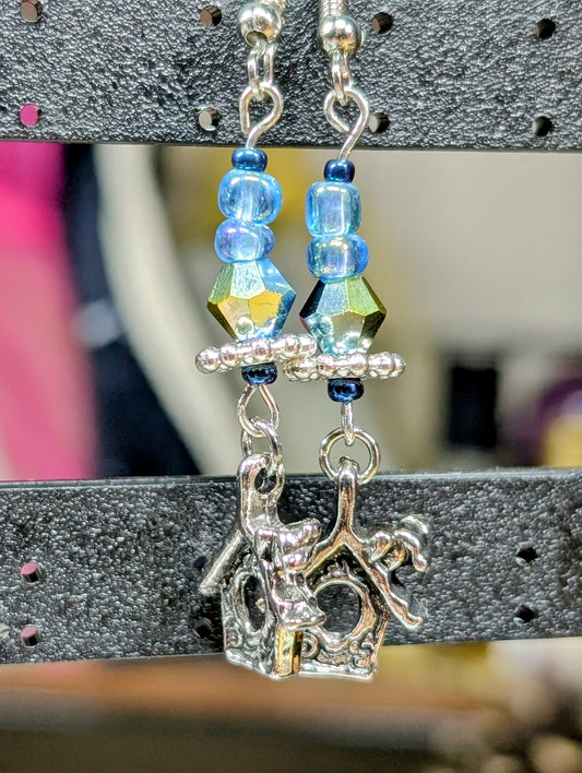 Birdhouse Earrings with Glass Beads (Earrings #30)