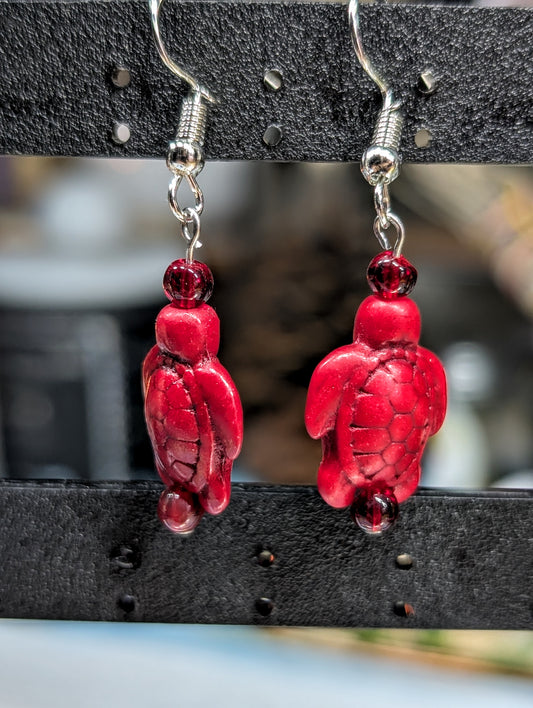 Red Ceramic Turtle Earrings (Earrings #21)